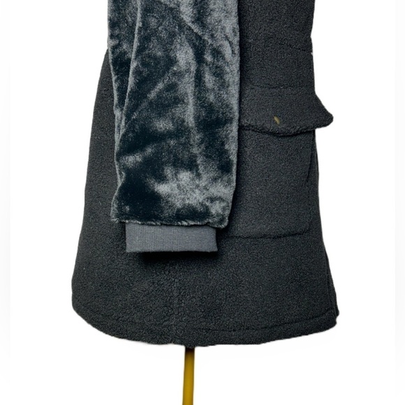 NEW Eden Society Sherpa Black Coat, Faux Fur Sleeves & Hood, Zipper, Pockets, M - Picture 8 of 16